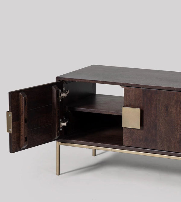 Contemporary Mango Wood and Brass T.V. Unit