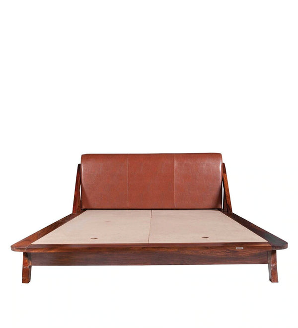 Elite Leather Upholstered Bed In Sheesham Wood - All Sizes