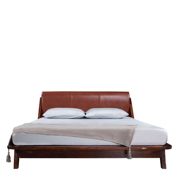 Elite Leather Upholstered Bed In Sheesham Wood - All Sizes