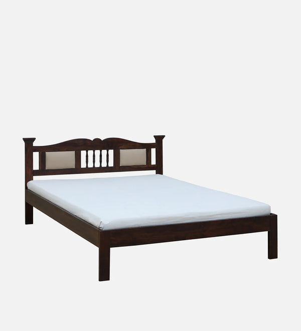 Jodha Sheesham Wood Bed In Provincial Teak Finish With Padded Headrest - All Sizes
