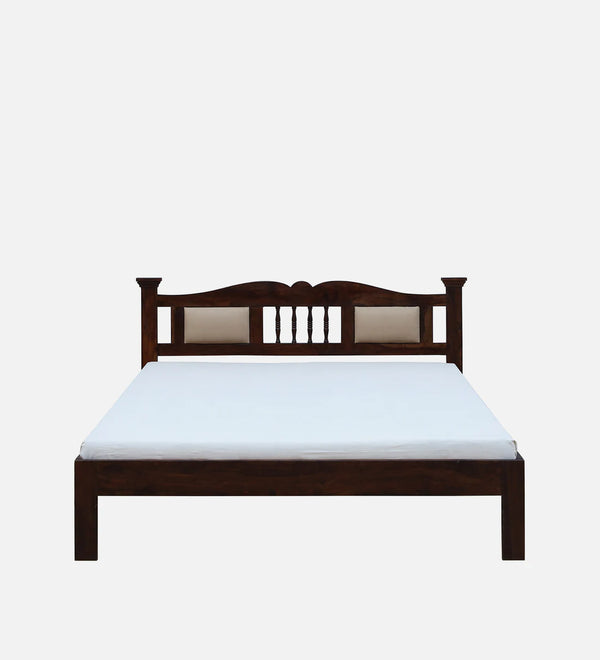 Jodha Sheesham Wood Bed In Provincial Teak Finish With Padded Headrest - All Sizes