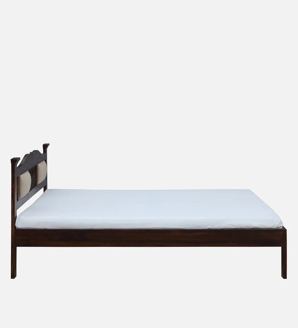 Jodha Sheesham Wood Bed In Provincial Teak Finish With Padded Headrest - All Sizes