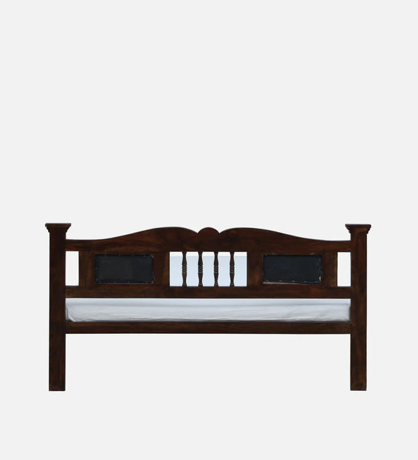 Jodha Sheesham Wood Bed In Provincial Teak Finish With Padded Headrest - All Sizes