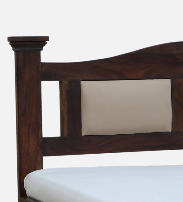 Jodha Sheesham Wood Bed In Provincial Teak Finish With Padded Headrest - All Sizes