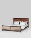 Classic Rattan Solid Wood Bed With Cane and Upholstery - All Sizes