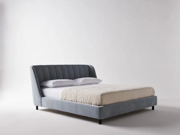 Antalya Modern Fluted Velvet Upholstered Bed In Grey - All Sizes