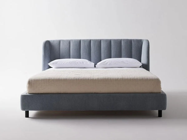 Antalya Modern Fluted Velvet Upholstered Bed In Grey - All Sizes