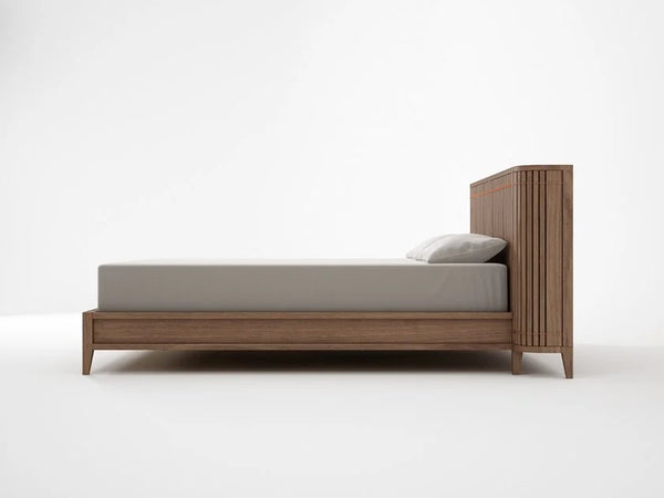 Juniper Designer Fluted Solid Wood Bed With Headboard Storage- All Sizes