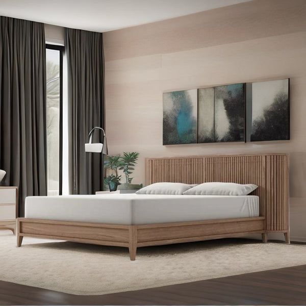 Juniper Designer Fluted Solid Wood Bed With Headboard Storage- All Sizes