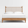 Niwar Solid Wood Bed With Handwoven Leather Headboard In White– All Sizes