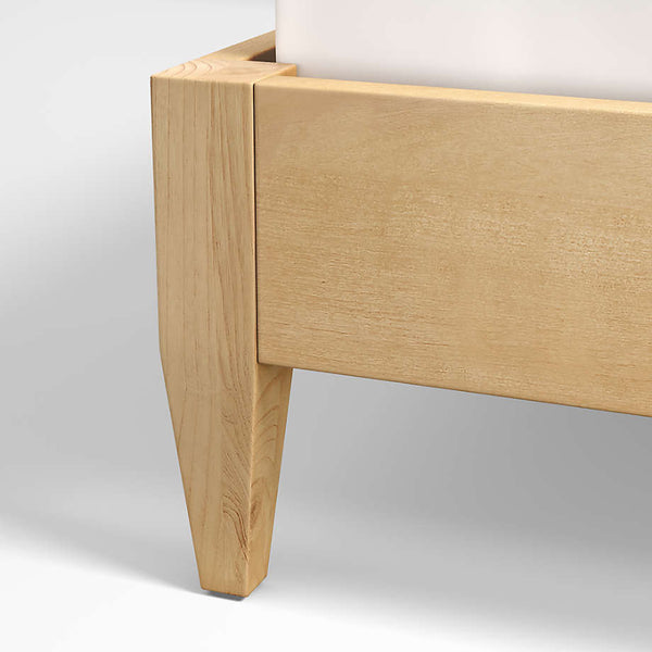 Niwar Solid Wood Bed With Handwoven Leather Headboard In White– All Sizes