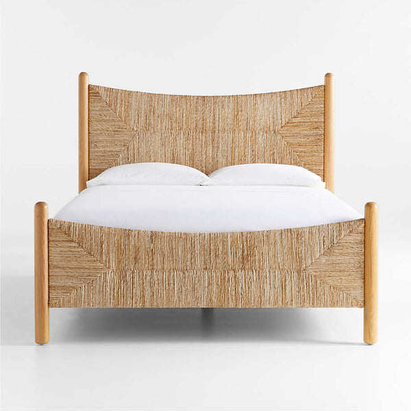 Antalya Modern Solid Wood Rush Woven Bed- All Sizes