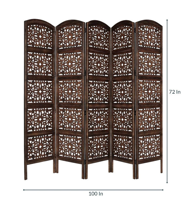 Rajasthani Carved Solid WoodHandmade Room Divider In Brown Colour