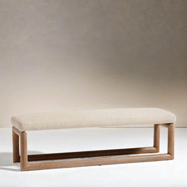 Luna Boucle Upholstered Bench In White