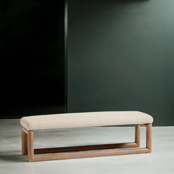 Luna Boucle Upholstered Bench In White