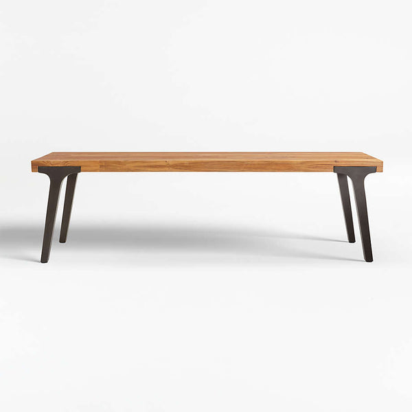 Classic Solid Teakwood Bench With Black Metal Legs