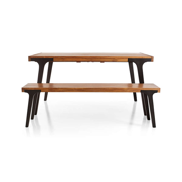 Classic Solid Teakwood Bench With Black Metal Legs