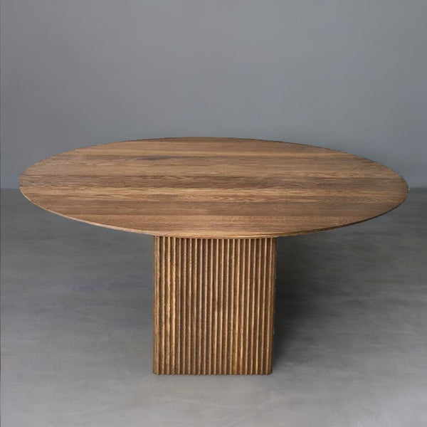 Classic Solid Wood Round Dining Table - Brown Finish