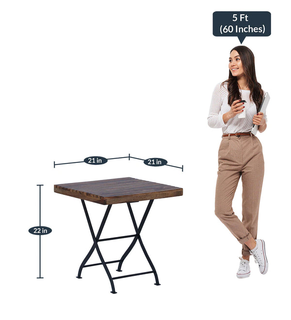 Industrial Metal Mango Solid Wood Top Patio Table Set