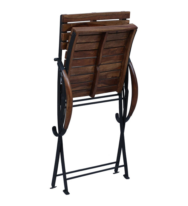 Industrial Metal Mango Solid Wood Top Patio Table Set