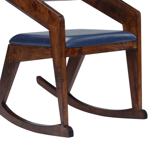 Modern Solid Wood Rocking Chair in Brown & Dark Blue Colour