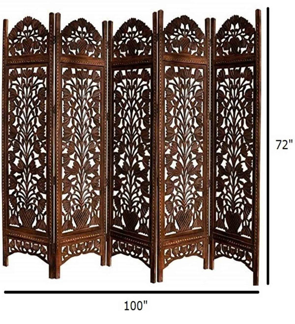 Rajasthani Carved Mango Wood Handmade Room Divider In Brown Colour