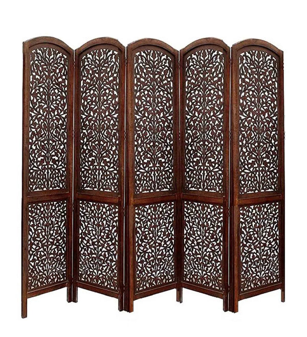 Rajasthani Carved Mango Wood Handmade Room Divider In Brown Colour