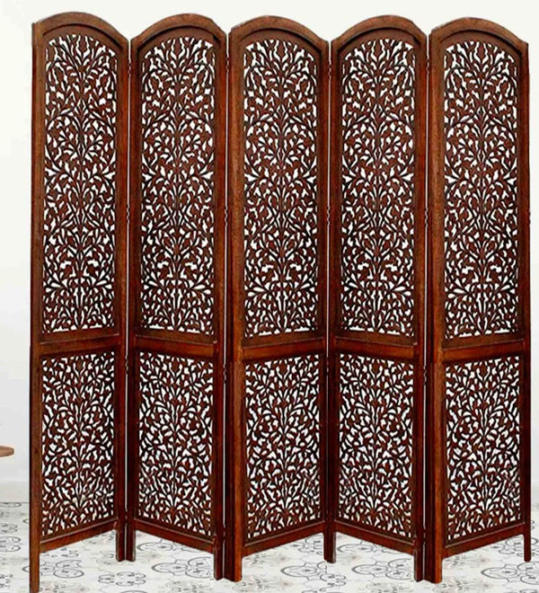 Rajasthani Carved Mango Wood Handmade Room Divider In Brown Colour