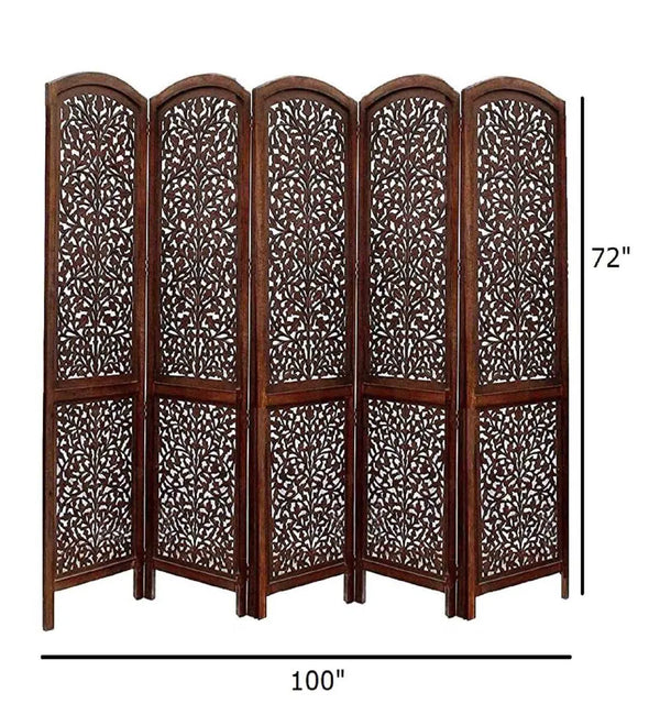 Rajasthani Carved Mango Wood Handmade Room Divider In Brown Colour