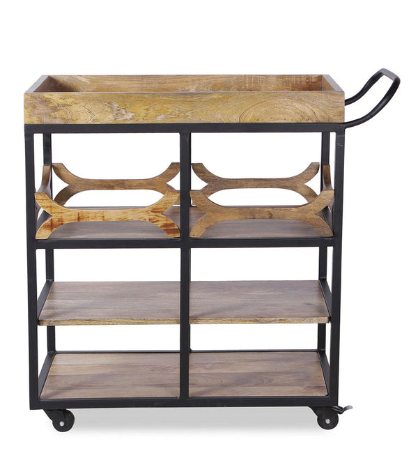 Classic Solid Wood Bar Trolley in Teak Finish