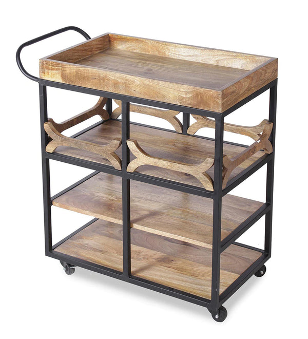 Classic Solid Wood Bar Trolley in Teak Finish