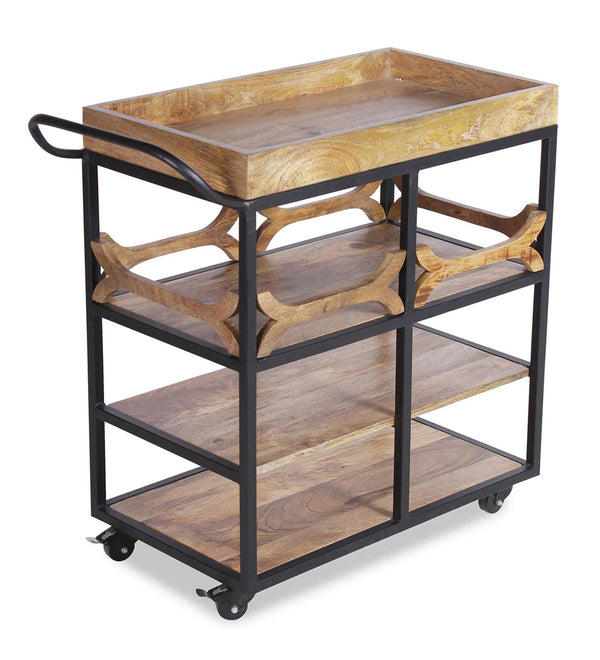 Classic Solid Wood Bar Trolley in Teak Finish