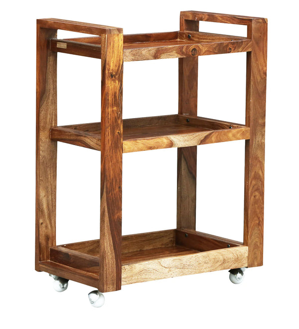 Modern Sheesham Wood Bar Trolley in Rustic Teak Finish
