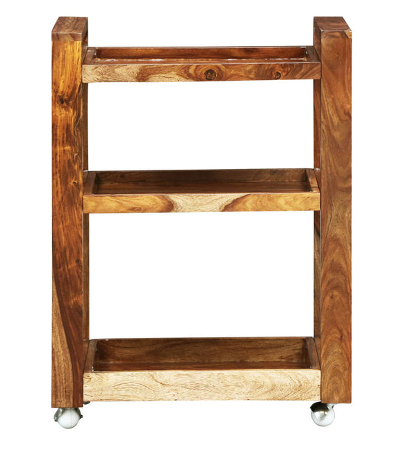 Modern Sheesham Wood Bar Trolley in Rustic Teak Finish