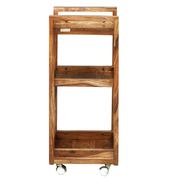 Modern Sheesham Wood Bar Trolley in Rustic Teak Finish