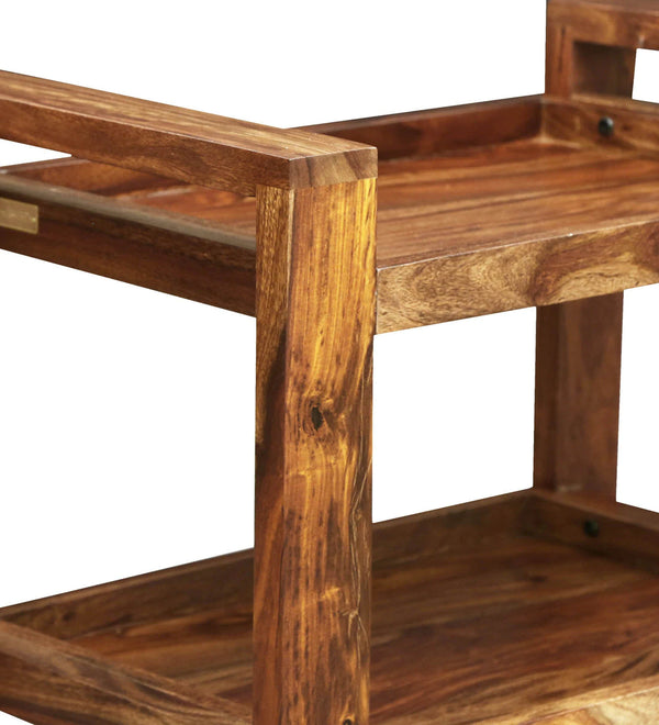 Modern Sheesham Wood Bar Trolley in Rustic Teak Finish