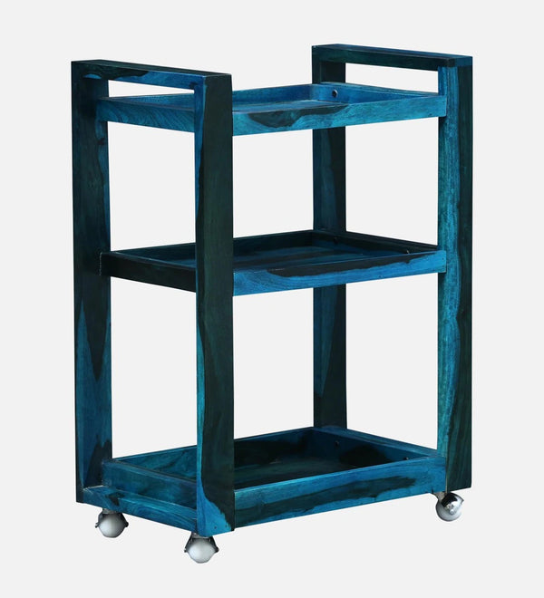 Modern Sheesham Wood Bar Trolley in Ocean Blue Finish