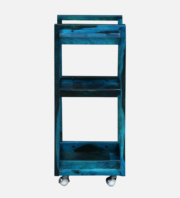 Modern Sheesham Wood Bar Trolley in Ocean Blue Finish