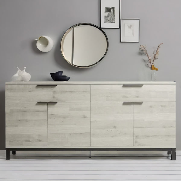 Solid Wood 2 - Drawer Sideboard - Grey Oak Effect