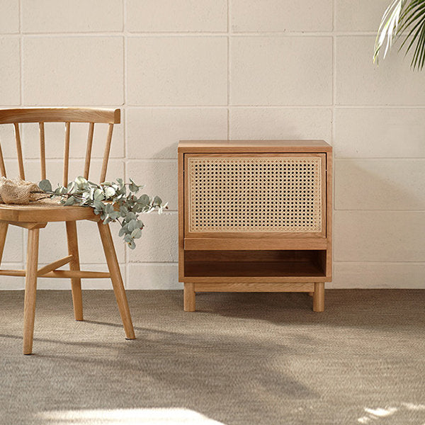 Berlin Solid Wood 1- Door Rattan Cabinet
