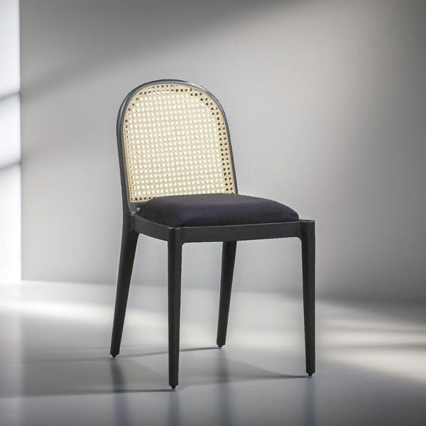 Rattan Cane Solid Wood Black Chair