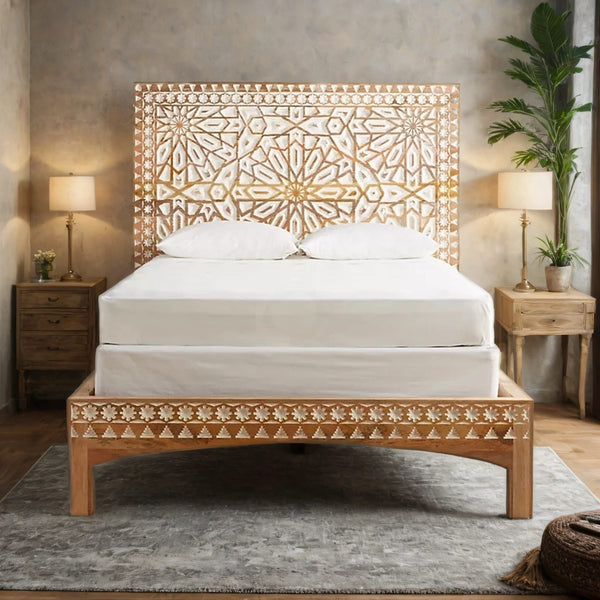 Alessia Carved Solid Wood Moroccan Inspired Bed- All Sizes