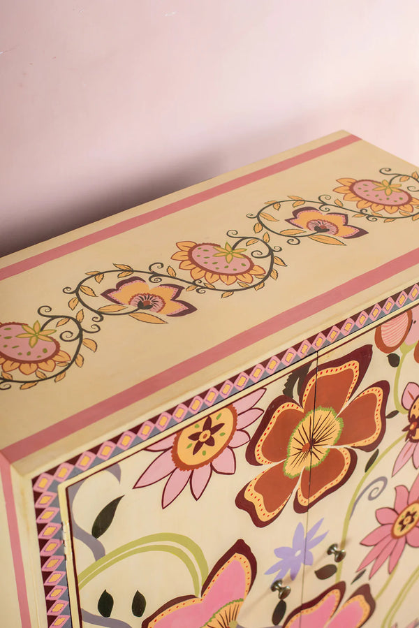 Jaipur Style Hand Painted Mango Wood Cabinet