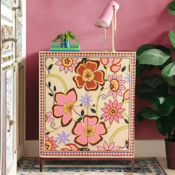 Jaipur Style Hand Painted Mango Wood Cabinet
