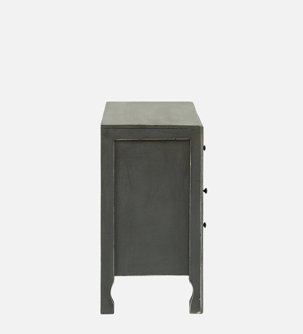 Rajasthani Hand Carved Modern Solid Wood Chest Of Drawers In Grey Finish