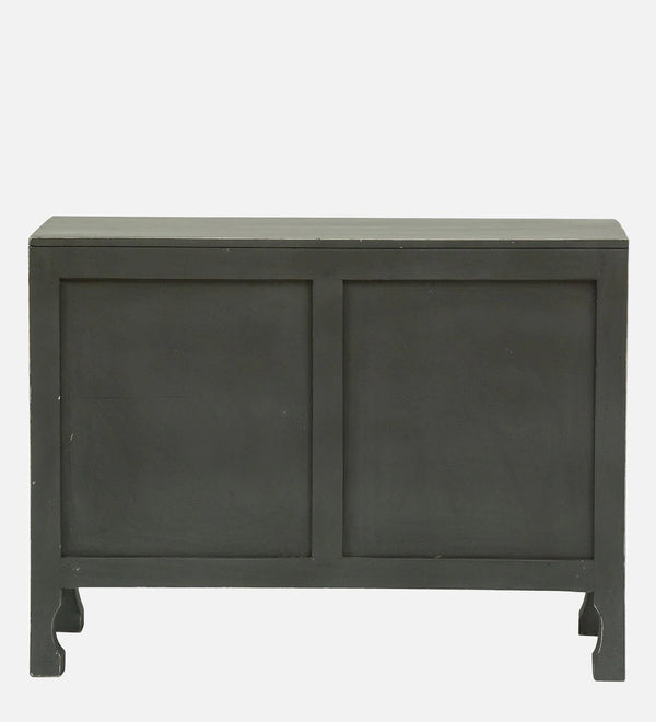 Rajasthani Hand Carved Modern Solid Wood Chest Of Drawers In Grey Finish