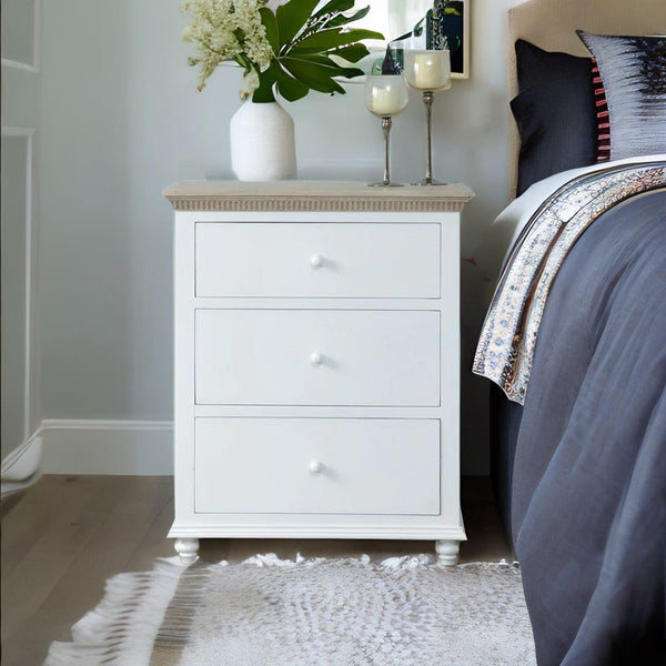 Modern Solid Wood Chest of 3 Drawers in Brown & White Colour