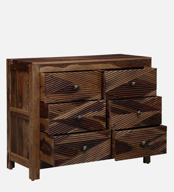 Classic Sheesham Wood Chest Of Drawers In Rustic Teak Finish