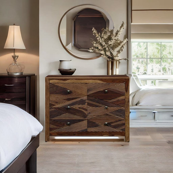 Classic Sheesham Wood Chest Of Drawers In Rustic Teak Finish