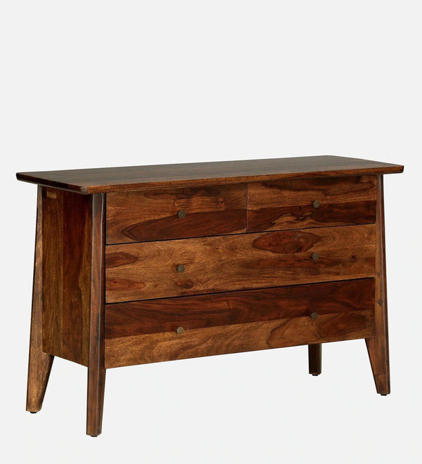 Classic Sheesham Wood Chest Of Drawers With Brass Inlay In Provincial Teak Finish